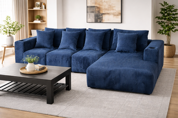 Blue Corduroy Couch with Cupholders - FLASH SALE ITEM