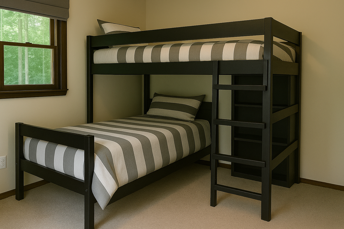 L-Shape Double Bunk Bed with Free Bookcase | Budget Furn