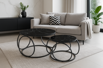 Bubble Nesting Coffee Table - Black Marble Glass Top