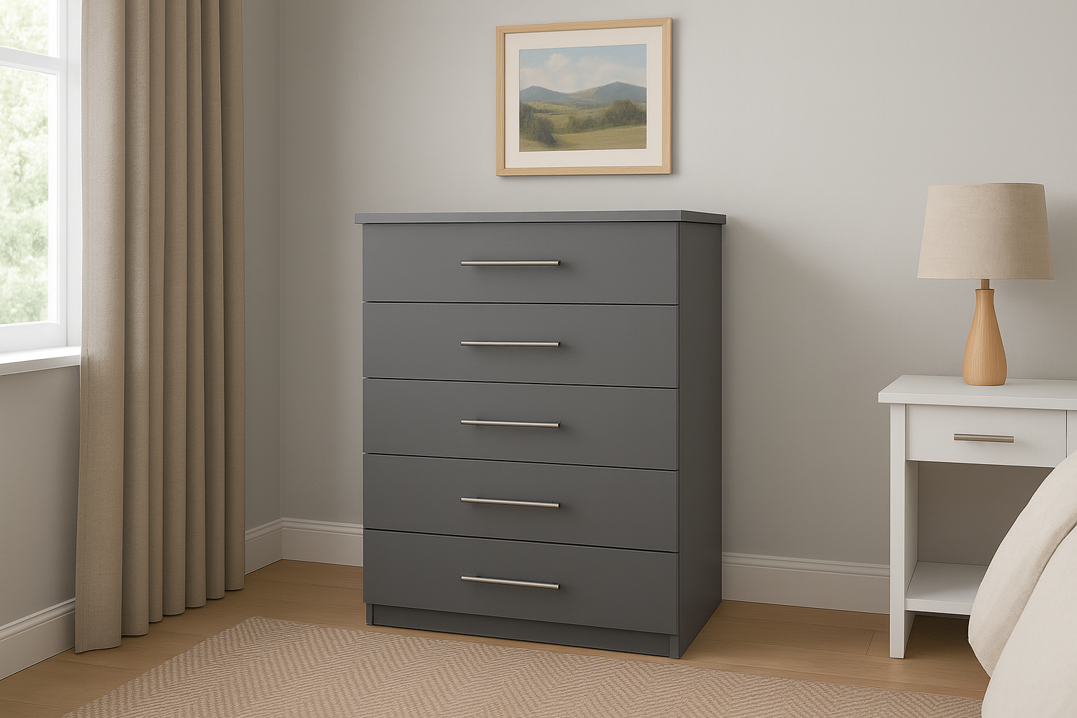 Five Drawer Melamine – Chest of Drawers Grey