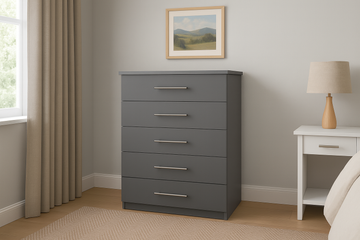 Five Drawer Melamine – Chest of Drawers Grey