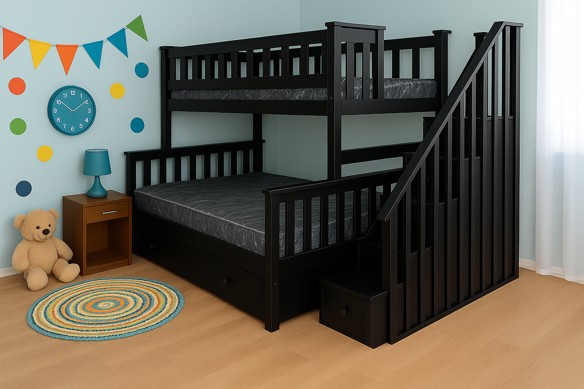 Storage Tri Bunk | Solid Wood Triple Sleeper | Budget Furn